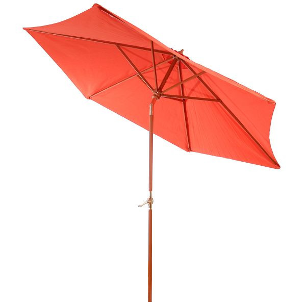 Mendler parasol en bois parasol de jardin market parasol Florida 3m, stable, inclinable, manivelle, terre cuite, 25675