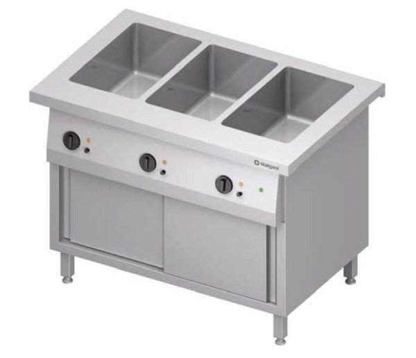 Station bain-marie Stalgast "Free Flow" 3x bacs GN1/1, avec portes coulissantes, couvercle inox 1132x735x880 mm, FF11113