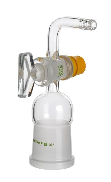 Pièce de transition Rettberg, douille NS 29/32 sur olive 9 mm avec tube coudé et robinet alésage NS 14,5/2,5 mm, verre borosilicaté 3,3, 107000179