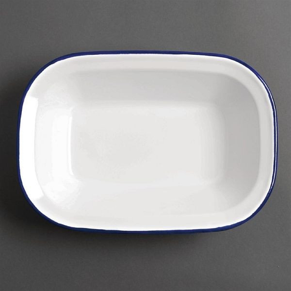 Bol alimentaire rectangulaire OLYMPIA blanc-bleu 19 x 28cm, UE: 6 pièces, GM510