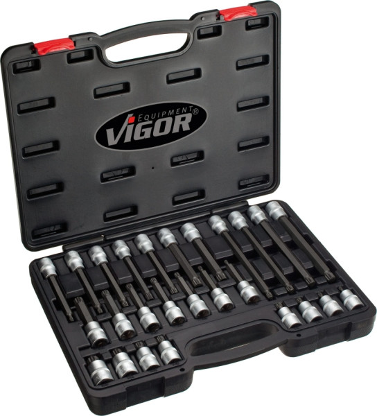 VIGOR Jeu d'embouts de tournevis à cannelure interne (XZN), carré creux 12,5 mm (1/2 pouce), profil à cannelure interne XZN, M5 - M16, nombre d'outils : 26, V1918