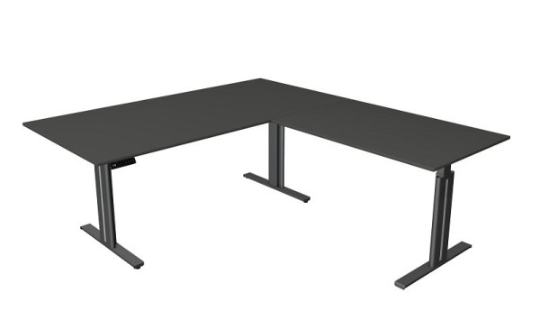 Table assis/debout Kerkmann L 2000 x P 800 mm, avec élément rapporté 1200 x 800 mm, réglable en hauteur électriquement de 720 à 1200 mm, fonction mémoire, anthracite, 10325413