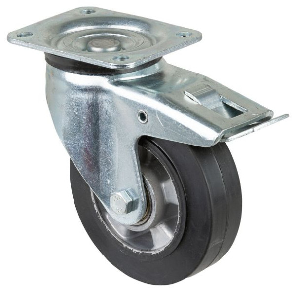 BS Rolls Roulette robuste avec frein, largeur 50 mm, Ø160 mm, jusqu'à 300 kg, bandages élastiques noirs, corps de roue en aluminium, roulements à billes, L620.B80.160