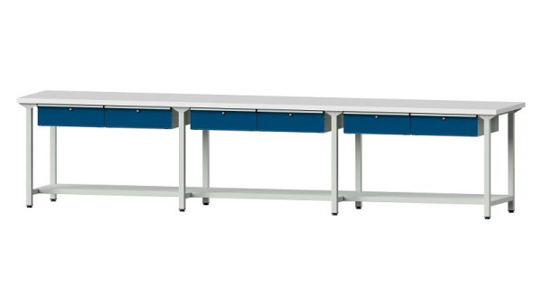 Bancs de travail ANKE table de travail, modèle 205, 4050 x 800 x 890 mm, RAL 7035/5010, KSP 40 mm, 401.553