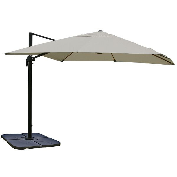 Mendler catering parapluie pour feux tricolores HWC-A96, 3,5x3,5m (Ø4,95m) polyester aluminium/acier 25kg, gris crème avec support, rotatif, 76869+70478+122472