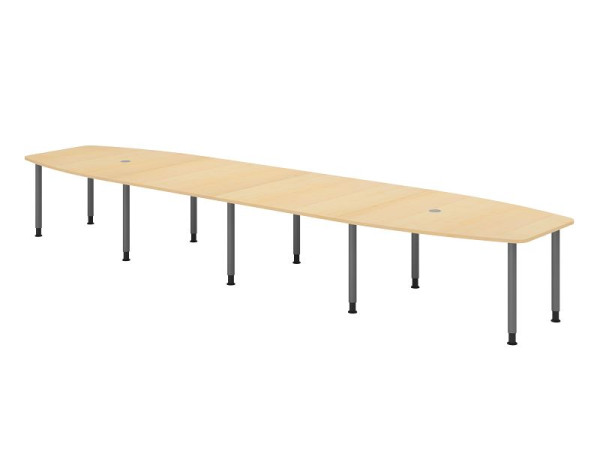 Table de conférence Hammerbacher KT52C, 520 x 130 cm, plateau : érable, épaisseur 25 mm, cadre de dix pieds graphite, tube rond 6 cm, hauteur de travail 72-74 cm, VKT52C/3/G