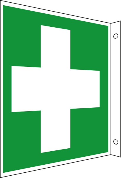 Drapeau de secours Eichner "First Aid flag sign", L x H : 20 x 20 cm, aluminium, photoluminescent HI 150, 9225-14615-020