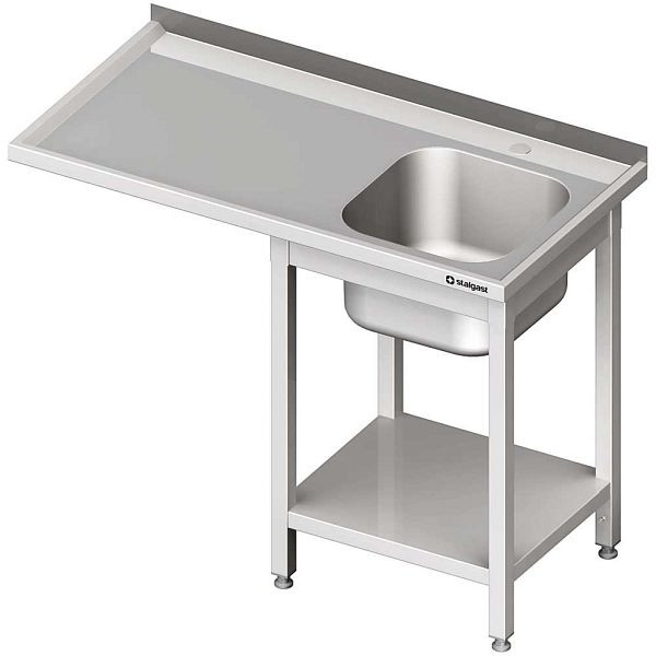 Meuble évier Stalgast avec base et surplomb 1200x700x850 mm, évier à droite, dosseret, soudé, VST12704RA