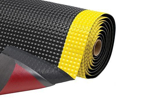 Tapis anti-fatigue DENIOS ST 12.K, PVC, noir/jaune, largeur 122 cm, vendu au mètre, 247-757