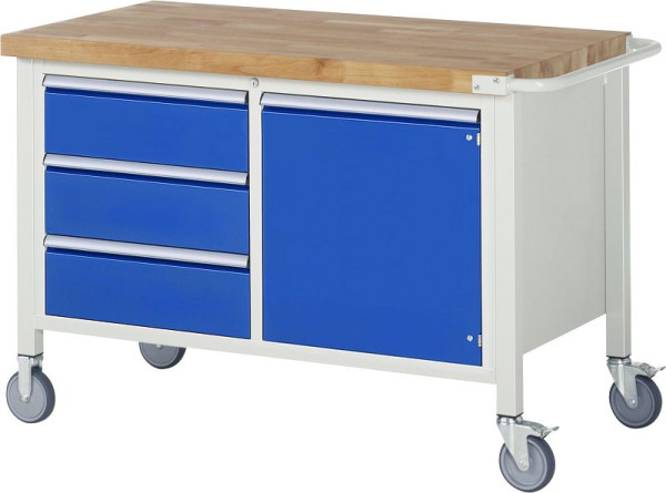 Établi mobile RAU série 8000, conteneur à double fond (3x tiroir, 1x porte battante), 1250x880x700 mm, 05-8468A2-127B4S.11