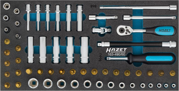 Jeu de clés à douilles Hazet, carré creux 6,3 mm, profil extérieur TORX®, profil de traction hexagonal extérieur, profil intérieur TORX®, 163-490/60