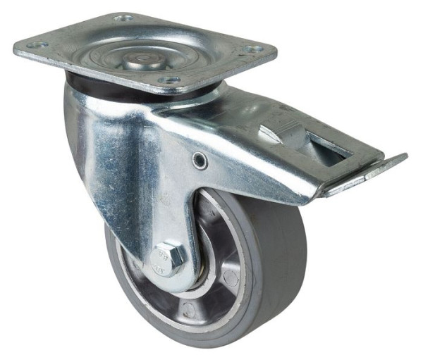 BS Rolls Roulette robuste avec frein, largeur 50 mm, Ø125 mm, jusqu'à 220 kg, bandages élastiques gris, corps de roue en aluminium, roulements à billes, L620.B83.125