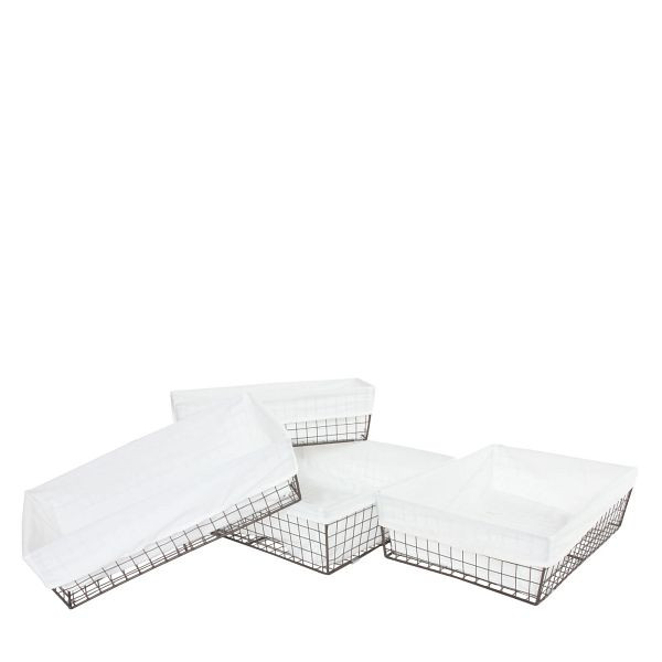 Mendler ensemble de 4 paniers d'étagère Tanta, organisateur de rangement pour panier de salle de bain, métal avec revêtement en tissu, 47075