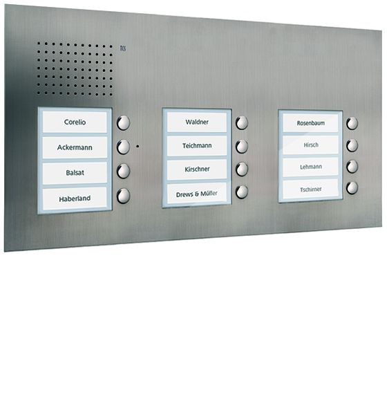 Station extérieure audio TCS série PUK 12 boutons de sonnerie (alignés à droite), 3 colonnes, UP en acier inoxydable, PUK12/3-ES
