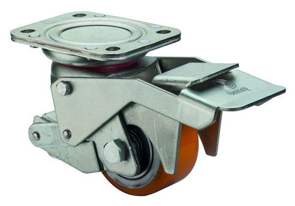 Rouleau de levage BS rollers avec frein, largeur de roue 40 mm, roue Ø 75 mm, capacité de charge 350 kg, bande de roulement polyuréthane, corps de roue en acier, roulements à billes, W120.C10.075