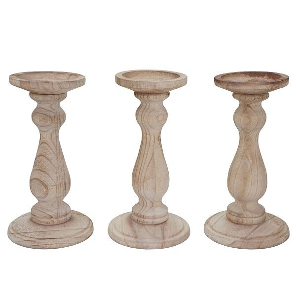 Mendler set de 3 bougeoirs T361, bougeoir, look shabby vintage hauteur 24cm, marron naturel, 50765
