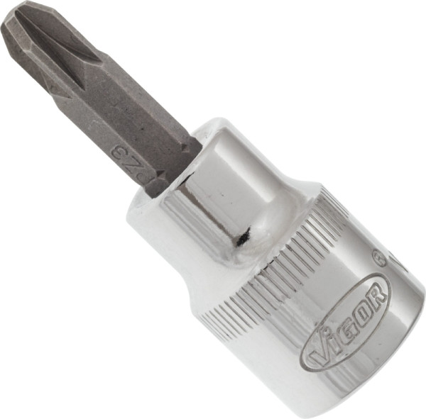 Embout de tournevis VIGOR, carré creux 10 mm (3/8 pouce), profil Pozidriv PZ, PZ3, V2289N