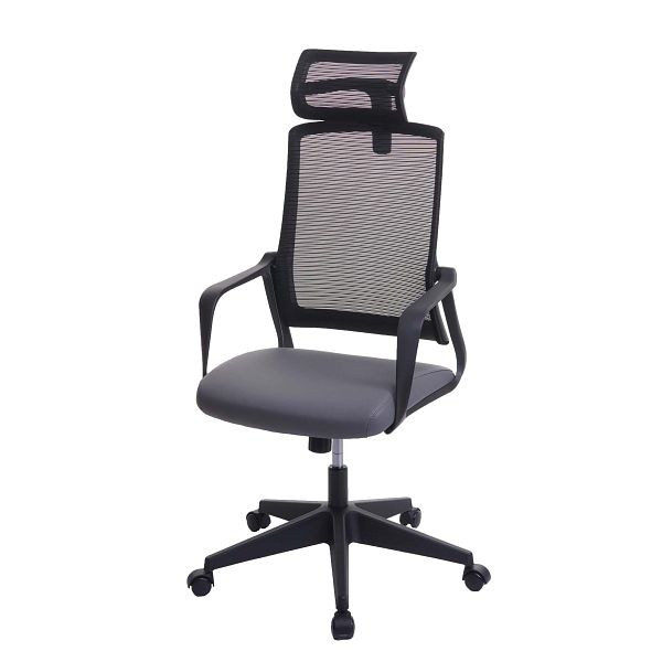 Chaise de bureau Mendler HWC-J52, chaise pivotante, appui-tête ergonomique, similicuir, gris, 81065