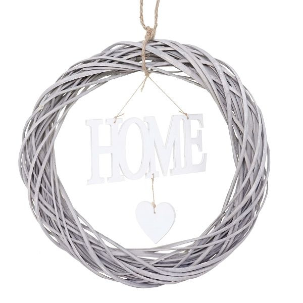 Couronne de porte Mendler Home ronde, couronne décorative couronne murale, bois Ø 40cm blanc-gris, 56576