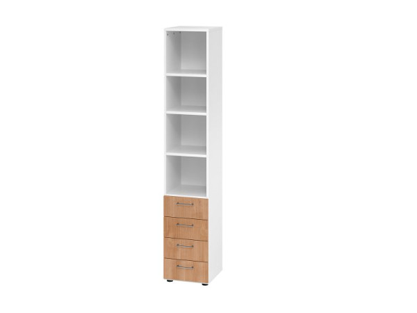 Armoire combinée Hammerbacher 6OH, 4 tiroirs, BS blanc/noyer, 40 x 41,7 x 215,6 cm, 4 tiroirs, poignée en métal, V964S4/W/N/BS