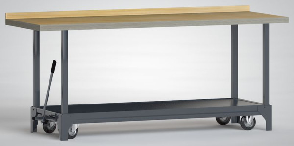 Etabli professionnel mobile KLW - 2000 x 700 x 871 mm L x l x H, avec plan de travail multiplex en hêtre 2000 x 700 x 45 mm, avec panneau arrière, WP754N-2000M45-X7000