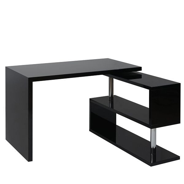 Bureau d'angle Mendler Design HWC-A68, bureau, pivotant brillant 120x60cm, noir, 57195+57196
