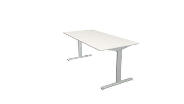 Bureau Kerkmann forme 2 - L 1600 x P 800 x H 700-820 mm avec pied en T en aluminium argent, blanc, 11020610