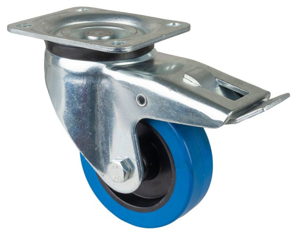 BS Rolls Roulette robuste avec frein, largeur 45 mm, Ø125 mm, jusqu'à 140 kg, bandages élastiques bleus, corps de roue en plastique, roulement à rouleaux, L620.B61.125