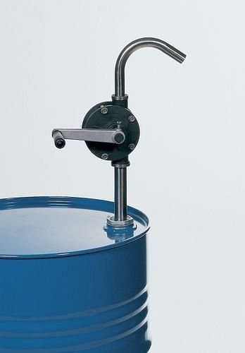 Pompe rotative à manivelle DENIOS en plastique, pour huiles, produits chimiques corrosifs et volatils, 117-584