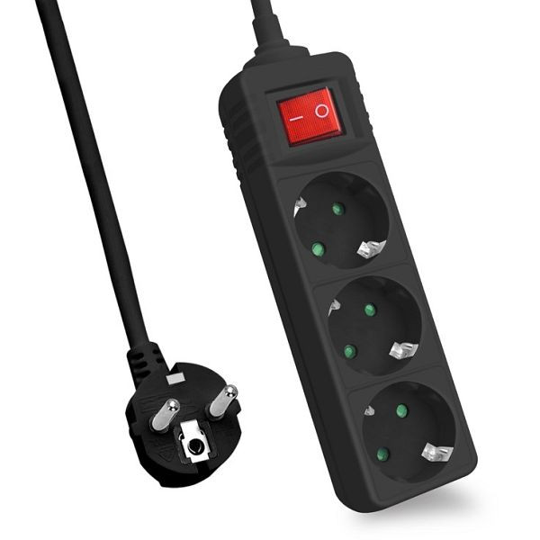 Helos multiprise CLASSIC, 3 voies, noir, 5,0m, avec interrupteur, 262805