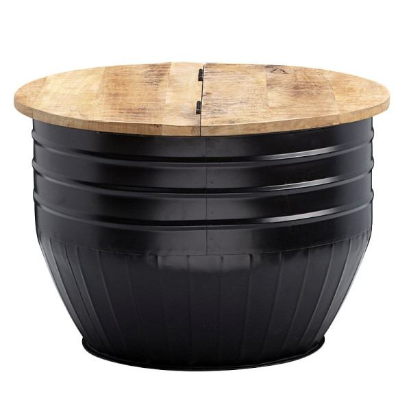 Wohnling Table basse ronde en bois de manguier et métal, 60x41x60 cm, style industriel, WL6.324