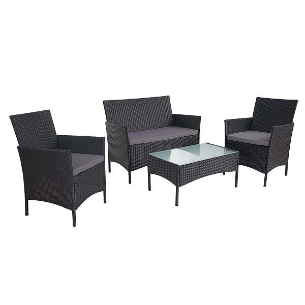 Mendler 2-1-1 ensemble de jardin en rotin synthétique Halden, ensemble de salon de groupe de sièges canapé, anthracite, coussins anthracite, 64304+64280+52039