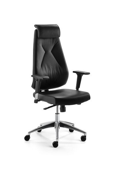 Fauteuil de direction Mayer Sitzmöbel myBESTMIND, revêtement avant en cuir véritable noir, base en aluminium poli, 2462