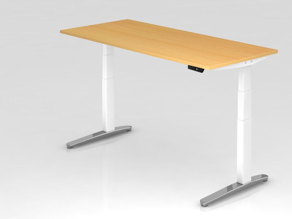Bureau assis-debout électrique Hammerbacher 180x80cm hêtre/blanc, poli, forme rectangulaire, VXBHM19/6/WC