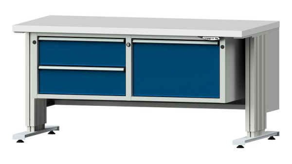 ANKE établi table de travail LIFT avec base, large, modèle 801 VL, 1500 x 800 x 740-1140 mm, RAL 7035/5010, KSP 40 mm, 405.503