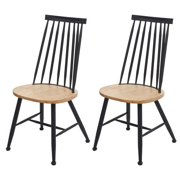 Mendler HWC-G69 lot de 2 chaises de salle à manger, chaises de cuisine/bistro, gastronomie en métal design rétro en bois massif, couleur naturelle, 71873