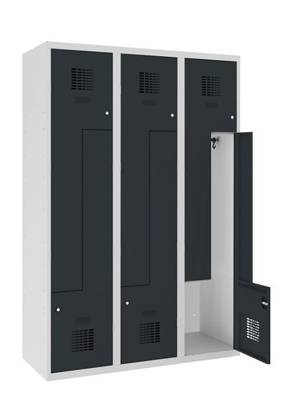 KEMMLIT Armoire Z avec 3 compartiments et 6 portes 40cm avec banc, gris anthracite 7016, serrure à cylindre, 100215