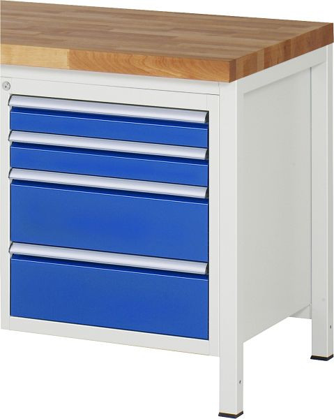 Conteneur à sous-construction RAU série 7000, L580 x P650 x H620 mm, 4 x tiroirs taille L 2xH90, 2xH180 mm, ouvert en haut, 03-L3.1A.11