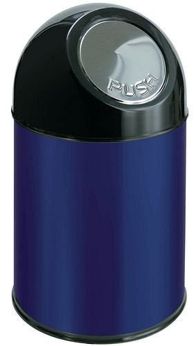 Poubelle à pousser DENIOS en acier, volume 55 litres, avec conteneur intérieur, bleu, 153-749