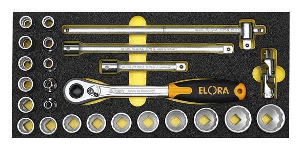 Jeu de clés à douilles ELORA 1/2 ", hexagone, module 25 pièces OMS-4, 0000410401000