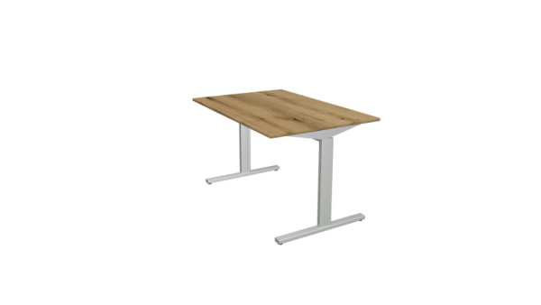 Bureau Kerkmann forme 2 - L 1200 x P 800 x H 700-820 mm avec pied en T en aluminium argent, chêne, 11020455