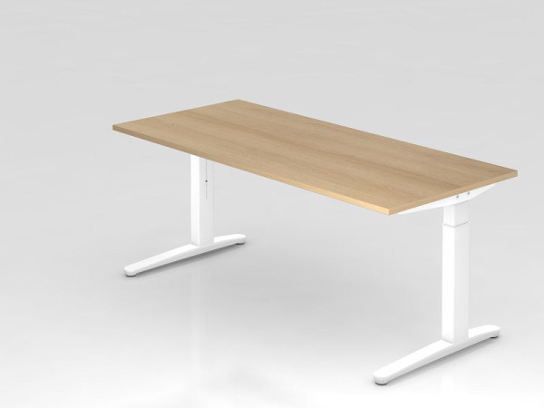 Bureau Hammerbacher pied C 180x80cm chêne/blanc, coulisses aluminium blanc, VXB19/E/WW