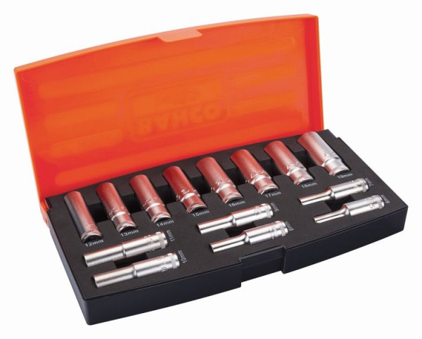 Jeu de clés à douille Bahco 3/8", version longue, 14 pièces, S1214L