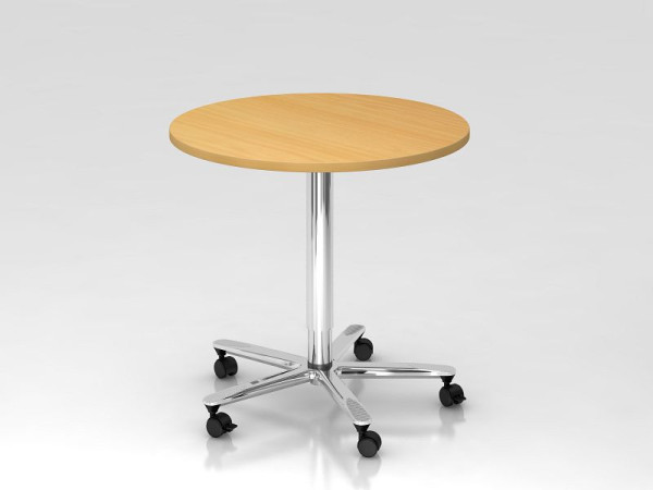 Table élévatrice colonne Hammerbacher 80 cm ronde hêtre/chrome, cadre chromé, VST08/6/C