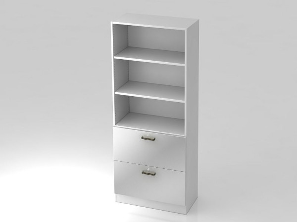 Armoire Hammerbacher 5OH, 2HR, panneau de plinthe poignée rayée blanc/argent, 80x42x200,4 cm (LxPxH), V7300/W/S/SG
