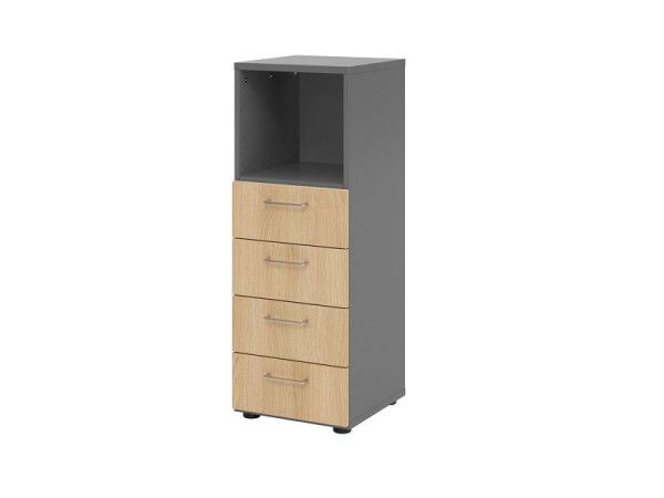 Armoire à tiroirs Hammerbacher 3OH, 4 tiroirs 934S4 BS, corps : graphite / façade : chêne, 40x41,7x110 cm (LxPxH), 4 tiroirs, poignée en métal BS, V934S4/G/E/BS