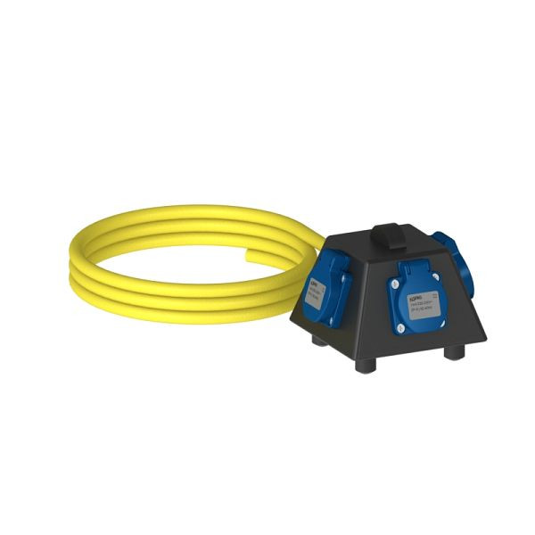 ELSPRO Vollgummi-Sicherheitsverteiler Baureihe CELLE, Zuleitung: 3 m CEE 400 V, Ausgang: 3 Schutzkontakt, 1001001