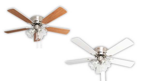 Ventilateur de plafond extra plat Pepeo Kisa Deluxe Pales nickel brossé blanc / érable avec éclairage, 105620190