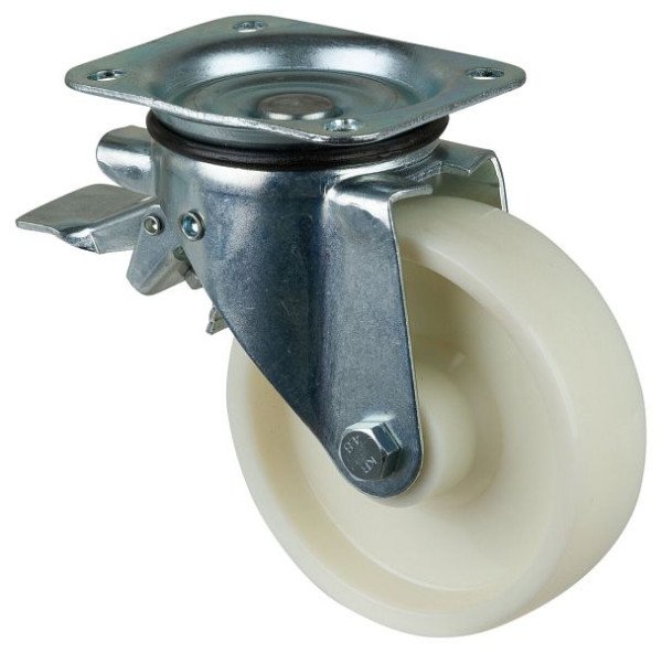 BS Rolls Roulette robuste avec frein, largeur 45 mm, Ø150 mm, jusqu'à 400 kg, bande de roulement/corps de roue plastique, roulement à rouleaux, N120.B10.150
