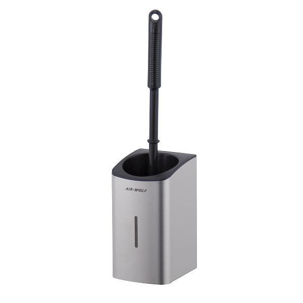 Porte-brosse WC Air Wolf, série Alpha, H x L x P : 185 x 100 x 113 mm (sans manche), acier inoxydable brossé, 60-129